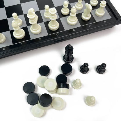 2 in 1 Foldable Magnetic Chess and Checkers Board Game Portable Plastic Chessboard Tabletop Travel Outdoor Game Set