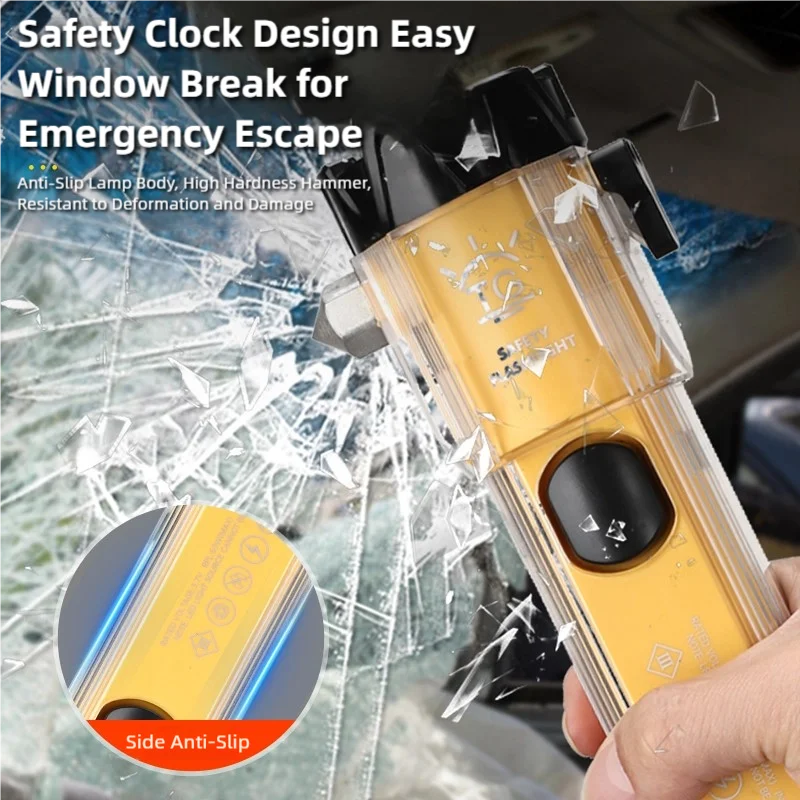 TINSOL Multifunctional Flashlight Car Safety Hammer Outdoor Emergency Flashlight Rescue Portable Self-Defense Flashlight