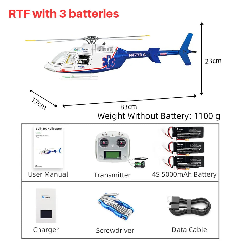 FLY WING Bell407 Scale Helicopter ACE GPS 470 Class Bell 407 6CH Helicopter with LED Light