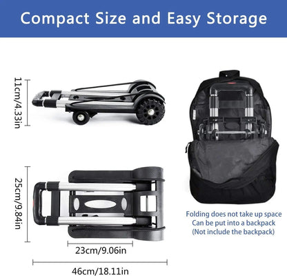 Folding Hand Truck, 4-Wheel Solid Construction Utility Cart with Aluminum Telescopic Rod, Foldable Roller Shopping