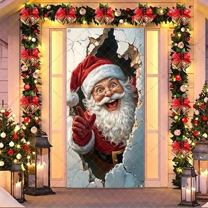 Christmas Humorous Santa Claus And Elk Door Banner Party Decorations Indoor Outdoor Veranda Door Cover Supplies Festive Gifts