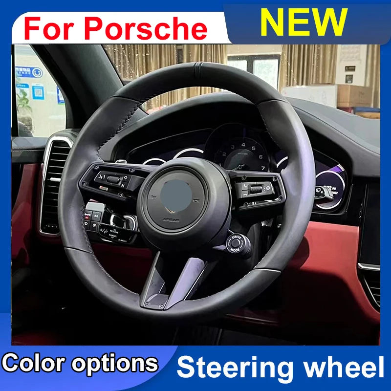 New Upgrade Alcantara Leather Steering Wheel For Porsche Macan Panamera Cayenne 718 911 Custom Genuine Carbon Fiber LED Interior