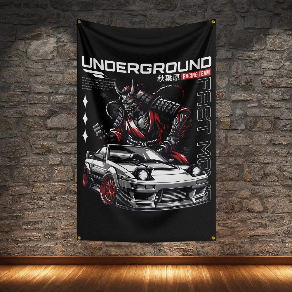 JDM Racing Modified Car Culture Flag Polyester Digital Printing Cars Banner For Decoration
