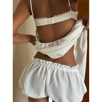 Sexy backless camisole pajama shorts two-piece set with European and American style loose fitting outerwear for women