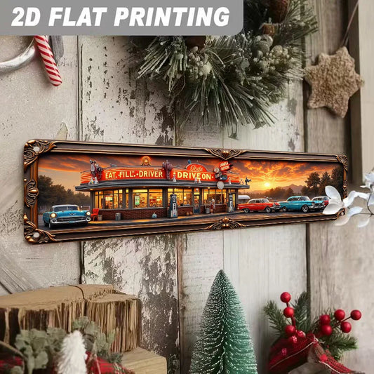 Retro American Diner 2D Flat Sign Classic Car Vintage Wall Art Decor for Restaurant Cafe Hotel Living Room Nostalgic Decoration.