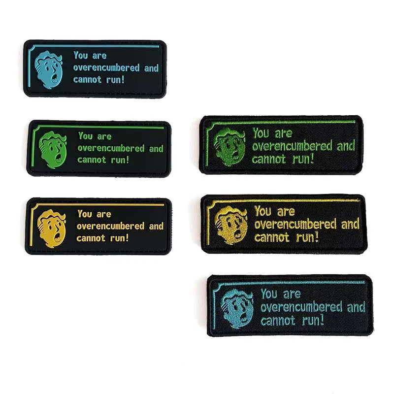 'You Are Overencumbered and Cannot Run' Inspirational Saying Morale Emblem PVC Patches,Fabric Applique Embroidery Tactical Badge