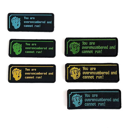 'You Are Overencumbered and Cannot Run' Inspirational Saying Morale Emblem PVC Patches,Fabric Applique Embroidery Tactical Badge