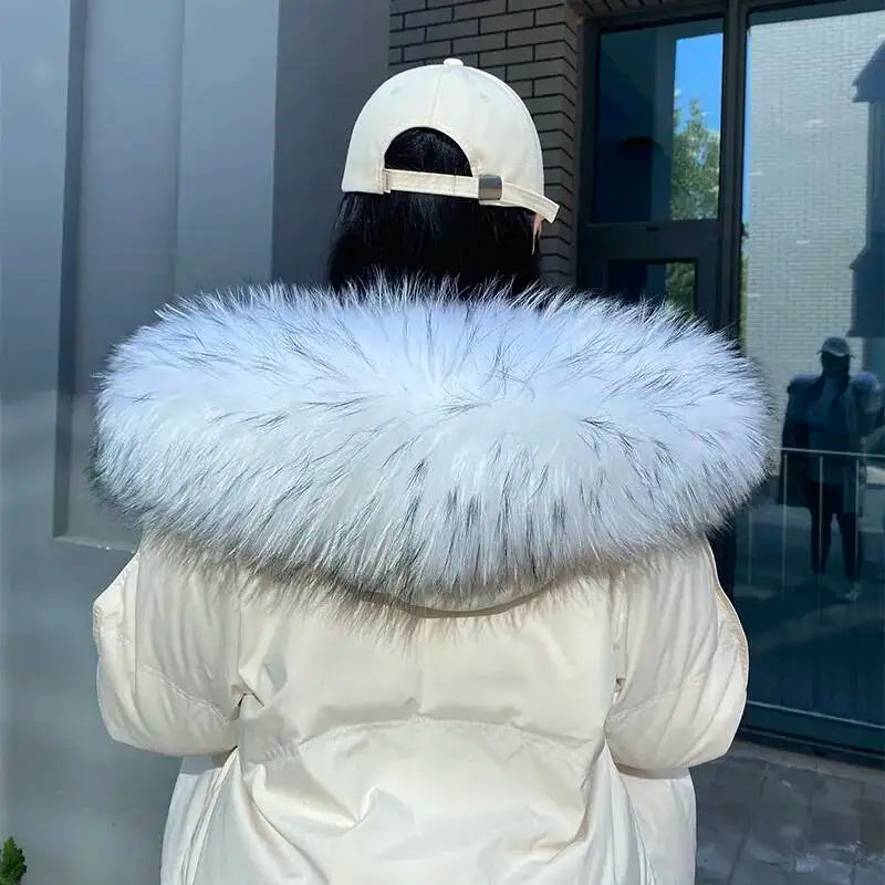 Raccoon Fur Collars For Jacket Women's Real Fur Collar Warm Natural Fur Hoodie Decor Winter Parkas Coat Jacket Furry Hood Trims