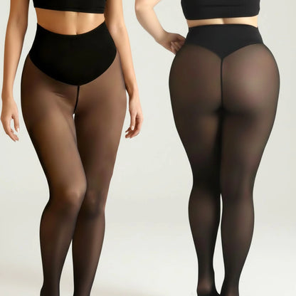 One Seam Fleece Lined Leggings Compression Band Shaping Tights Sheer Warm Stocking Skin Tone Pantyhose Plus Size