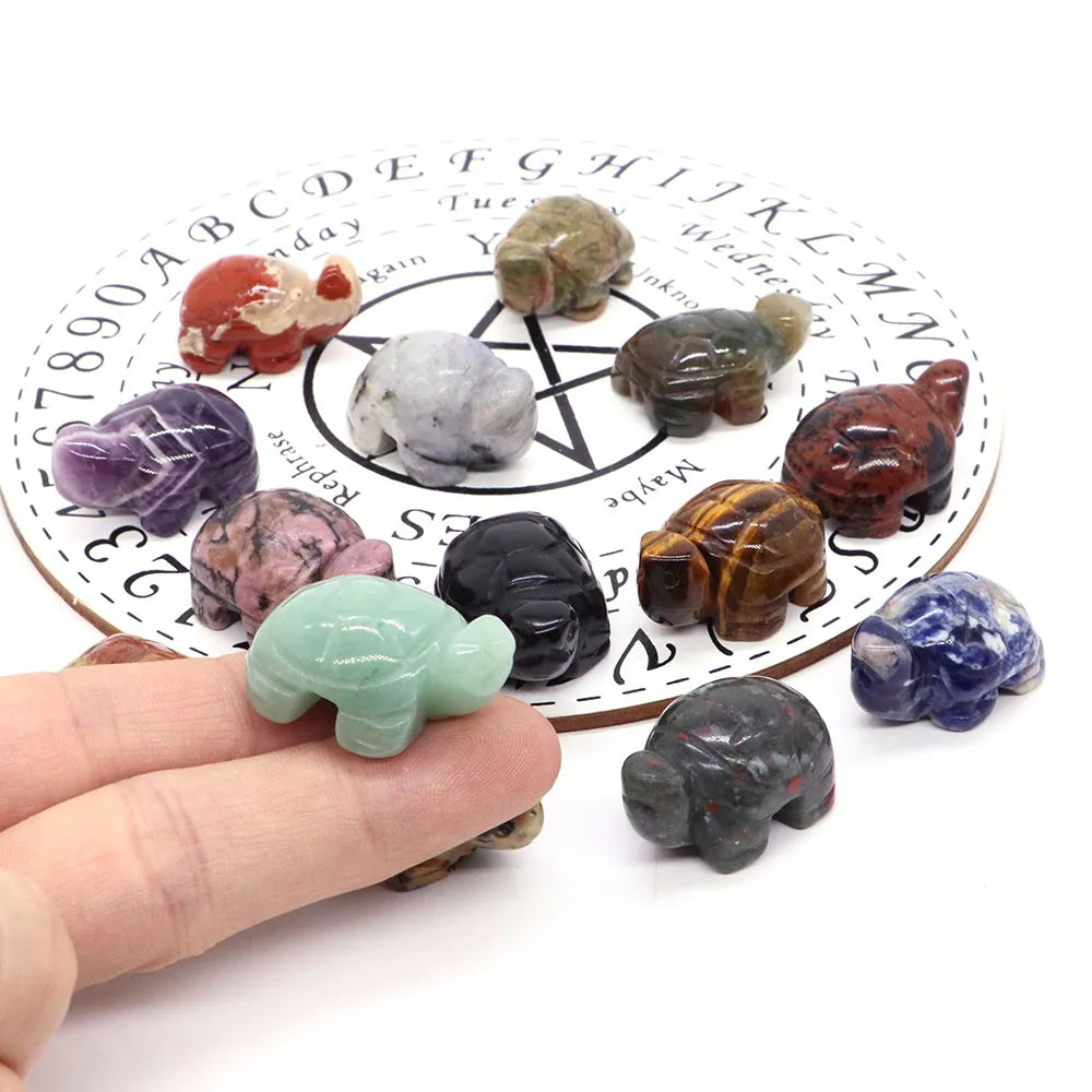1.2" Mini Natural Crystal Stone Turtle Statue Reiki Healing Tortoise Figurine Amulet Fengshui Sculpture for Home Office Decor