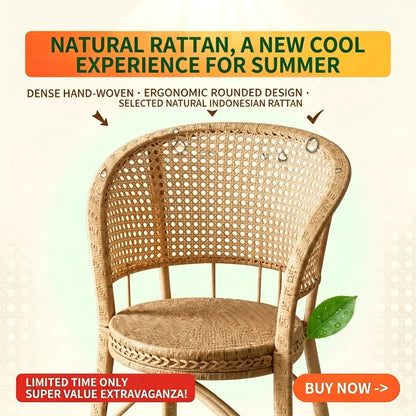 Rattan Woven Chair Natural Handmade Breathable Desk Seat Ergonomic Support Home Office Dining Cooler Than Gaming Heatwave