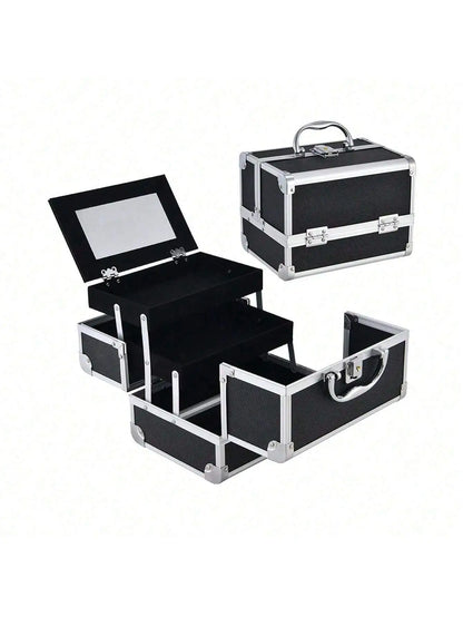 Portable Makeup Case with Lock & Mirror | Professional Cosmetic Organizer for Travel, Nail Tech & Aestheticians | Secure Storage