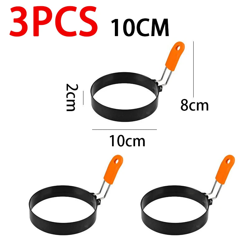 Fried Egg Ring Stainless Steel with Heat  Resistant Silicone Handle Non-Stick Fried Egg Mold Scrambled Eggs Form