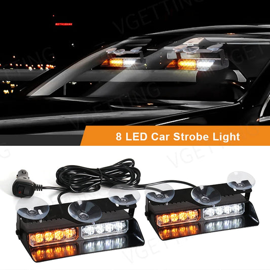 2-in-1 LED Car Front Strobe Lights For Flash Warning Lamp Windshield Bar 16 Beads Amber White Auto Light Assembly
