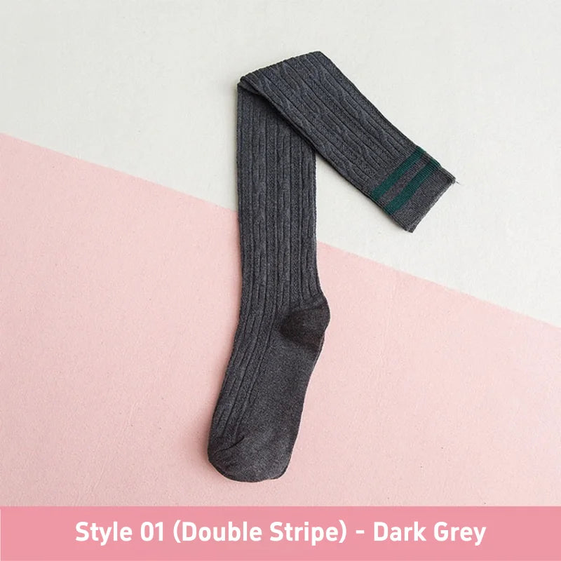 1 3 Pairs Women's Cotton Thigh High Socks Over The Knee Colorful Striped Pattern Casual Daily Wear Fashion Socks Black White