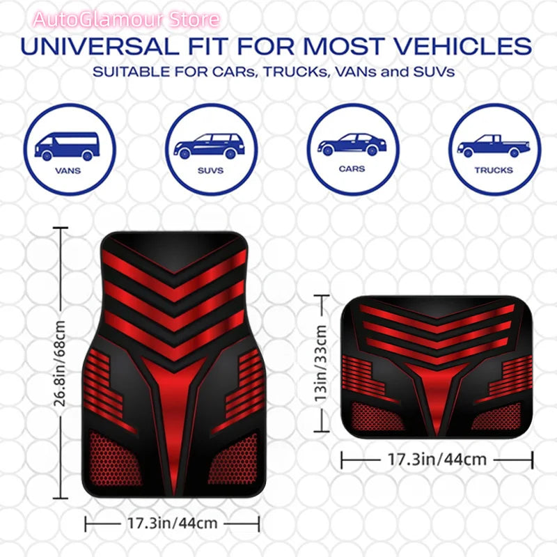 2pcs/4pcs Red And Black V Sport Style Theme Car Floor Mats, Universal Car Interior Mats, Durable Polyester Fiber, Suitable for A