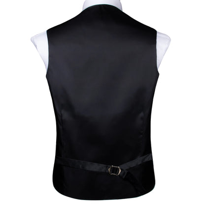 Mens Vest Green Floral Tops Tie Hanky Cufflinks Set Waistcoat Sleeveless Jacket Necktie for Male Wedding Busniess