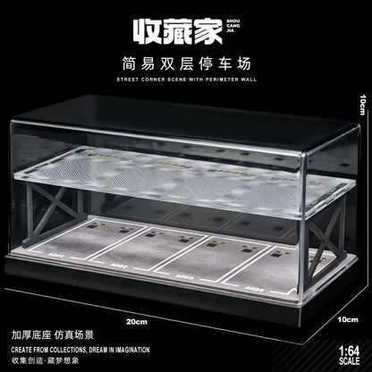 Miniature Scene 1/64 Scale Two-Story Garage Model Parking Lot  Dust Cover Storage Boxes Display Case for Car Model