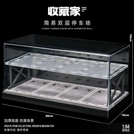 Miniature Scene 1/64 Scale Two-Story Garage Model Parking Lot  Dust Cover Storage Boxes Display Case for Car Model