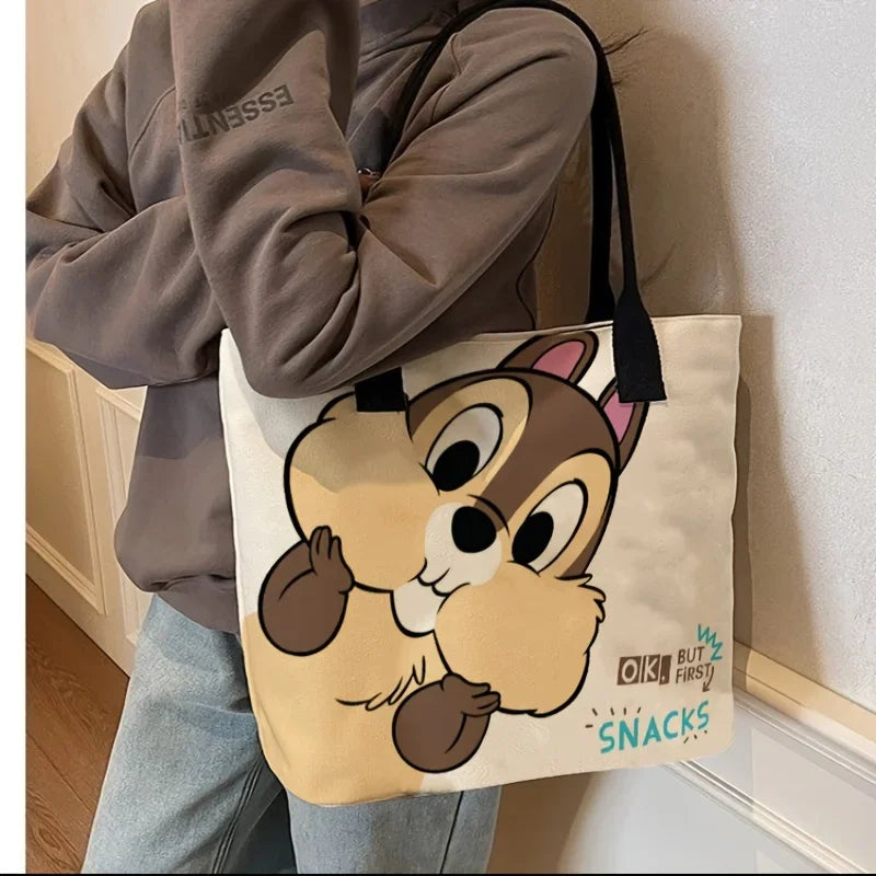 Disney Chip'n Dale multi compartment tote bag, portable handbag, casual and stylish large capacity outdoor single-sided bag