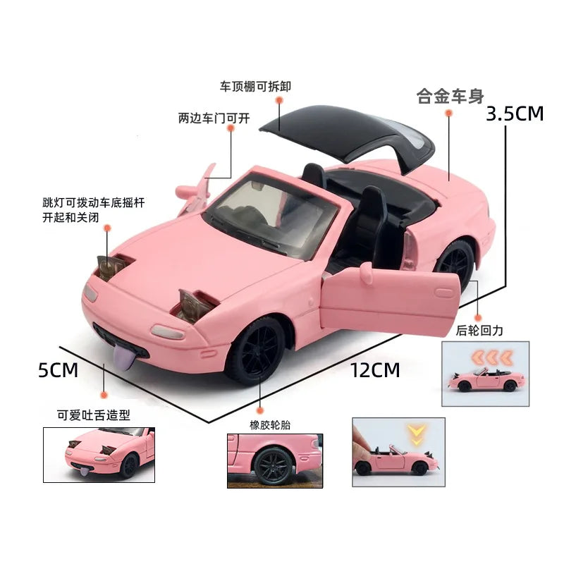 1:36 MX-5 MX5  RX7 R34 Series alloy car model with openable door convertible sports car boy pull-back toys as gifts as ornaments