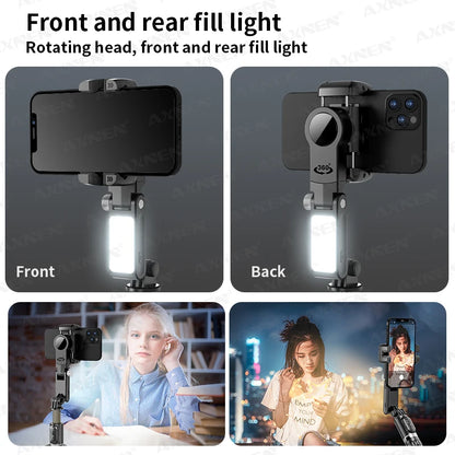 AXNEN Q18 Gimbal for Mobile Phone Stabilizer, 360 Auto Rotation Desktop Follow Gimbal with Fill Light Remote for iPhone Android