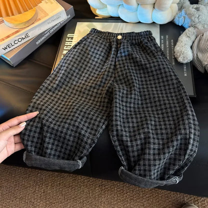 Bellbell Autumn 1-12Yrs Boy Lantern Pant Loose Elastic Waist Plaid Children Boys Trousers Casual Toddler Kids Boys Straight Pant