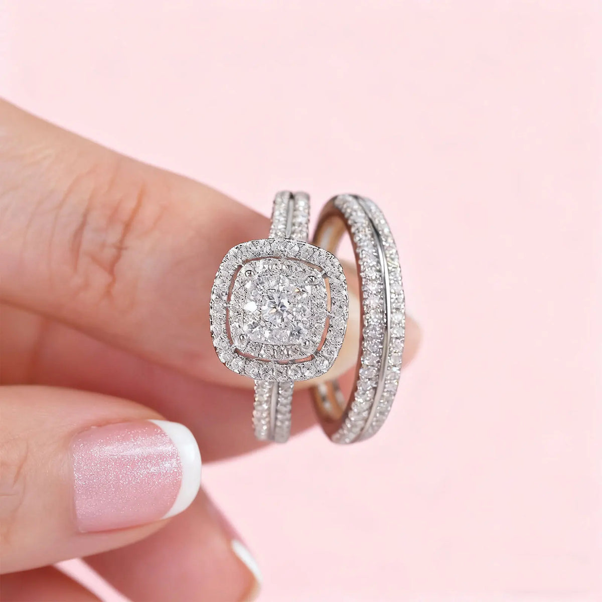 Newshe GRA Certified Moissanite Wedding Rings for Women 925 Sterling Silver Brilliant Round Engagement Ring 2Pcs Bridal Set