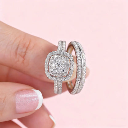 Newshe GRA Certified Moissanite Wedding Rings for Women 925 Sterling Silver Brilliant Round Engagement Ring 2Pcs Bridal Set