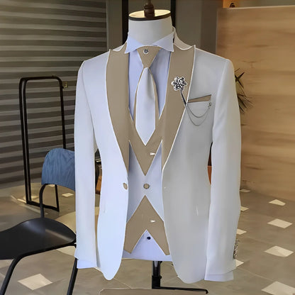 Costume White Men Suits Black Peak Lapel Wedding Tuxedo Terno Masculino Prom Groom 3 Pcs Slim Fit Blazer Sets For Male