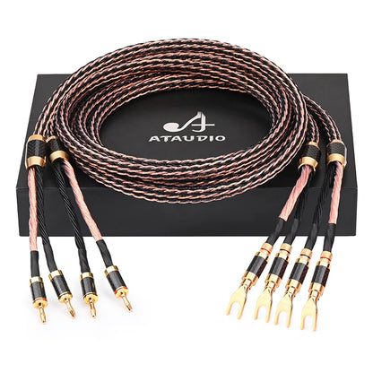 One Pair HiFi OCC Main Speaker Cable High-end Anti-noise Carbon Fiber Banana and Y Plug Speaker Audio Cable