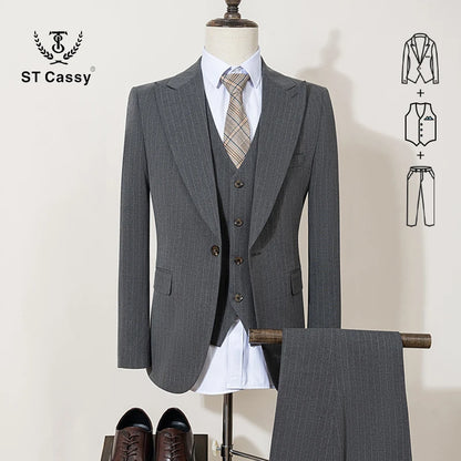 ST Cassy High-Quality Black Striped Suit Slim Fit Luxurious and Elegant Men's Business Suit Wedding Fashion Clothing 3-Piece Set