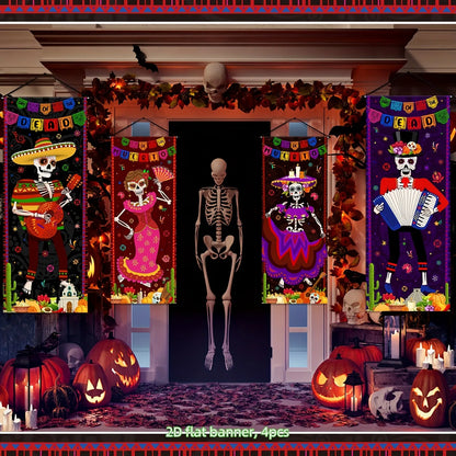 Halloween Skeleton Hanging Flag banner Mexican Day of Dead Porch Door Wall Decor Yard Festive Party Supplies