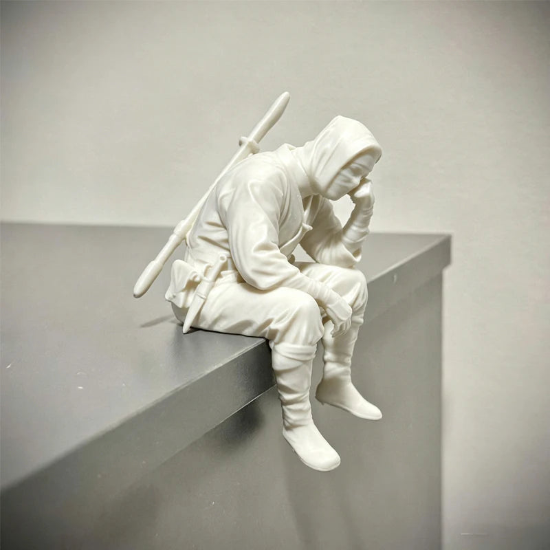 Japanese Seated Ninja Figurine 3D Printed Sad Healing Guardian Statue Wall Hanging Ornament Creative Desktop Home Office Decor
