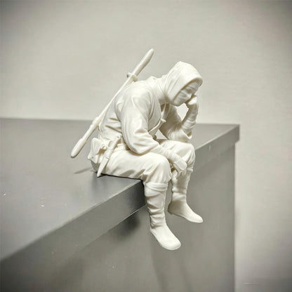 Japanese Seated Ninja Figurine 3D Printed Sad Healing Guardian Statue Wall Hanging Ornament Creative Desktop Home Office Decor