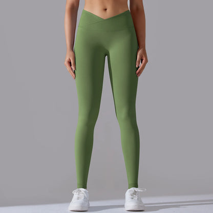 Crossover Waist Women Yoga Leggings Hips Lifting Gym Leggings Seamless Sport Pants High Waist Fitness Leggings Workout Running