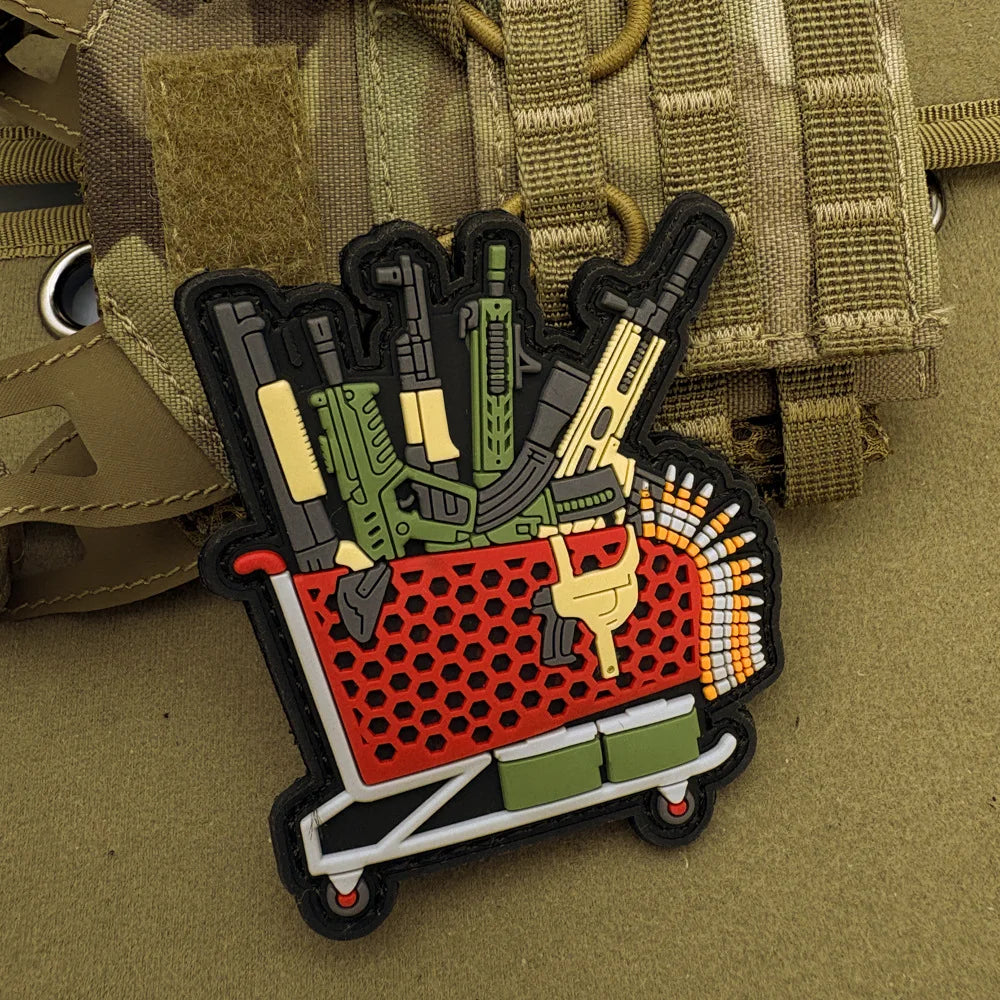 Tactical Machine Gun Ammunition Morale Badge Military Patch 3D PVC Hook and Loop Patches Armband Clothes Backpack Sticker