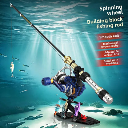 Fishing Rod Brick Simulated Gear Reel Fishing Rod Model Building Blocks Creative DIY Simulated Fishing Game Educational Toy Gift