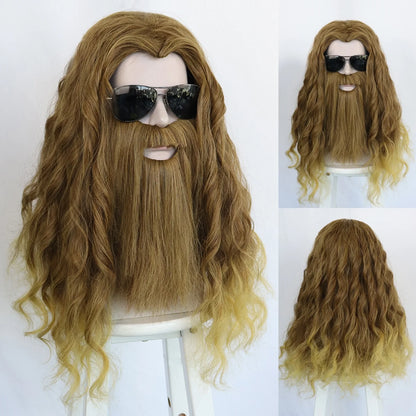 22 Inch Camel Synthetic Hair Wavy Long Thor Odinson Cosplay Wig for Halloween Thanksgiving Day Christmas School