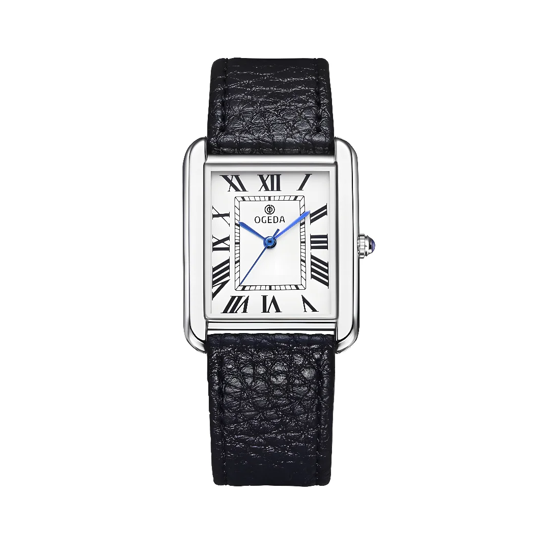 OGEDA Waterproof Couple Watches Casual Fashion Quartz Stainless Steel Leather Strap Square Dial Men's And Women's Lover Watch