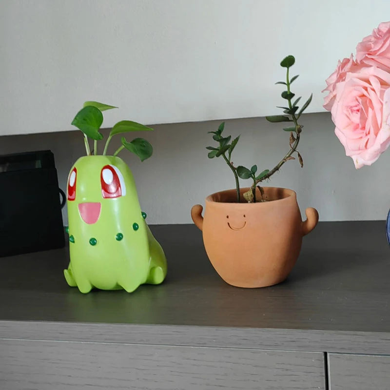 Kawaii Pokemon Chikorita Planter Pot Cartoon Water Culture Flower Pot Desktop Succulent Vase Home Office Decor Fans Perfect Gift