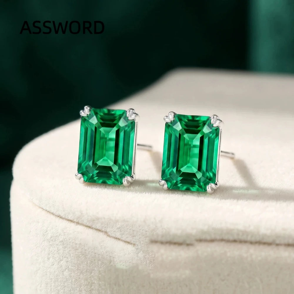 925 Sterling Silver Stud Earrings for Women Blue Sapphire Emerald Color Cubic Zirconia Four Prong Solitaire Earring Jewelry Gift