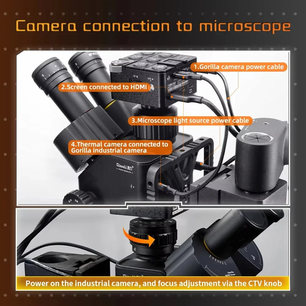 Qianli Gorilla 6558 Trinocular Microscope 6.5X-58X Zoom Industrial Thermal 4K Camera For Mobile Phones Motherboard Repair Tools