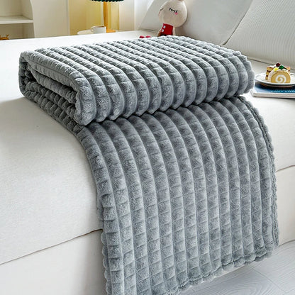 New Simple 3D Plaid Blanket Autumn Winter Soft Warm Multi-functional Sofa Blankets Cozy Durable Artificial Rabbit Plush Blanket