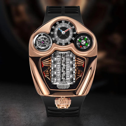 PINDU Design NEW Engine Series Quartz Watch Men Stainless steel Compass Waterproof Swiss quartz 762 movement watch TOP-luxurious