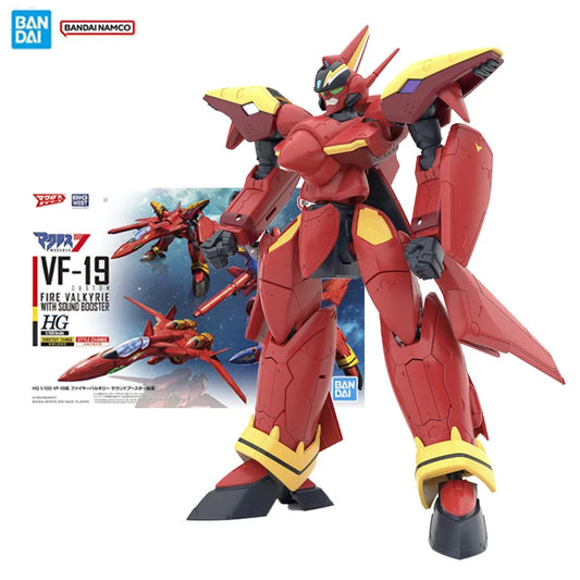 Bandai Genuine Macross Plus Model Kit HG 1/100 VF-19 Custom Fire Valkyrie With Sound Booster Collection Action Figure Model Toys
