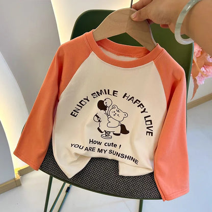 New Autumn Girls and Boys Long Sleeve T-shirt Base Shirt Letter Korean Style Children Clothing