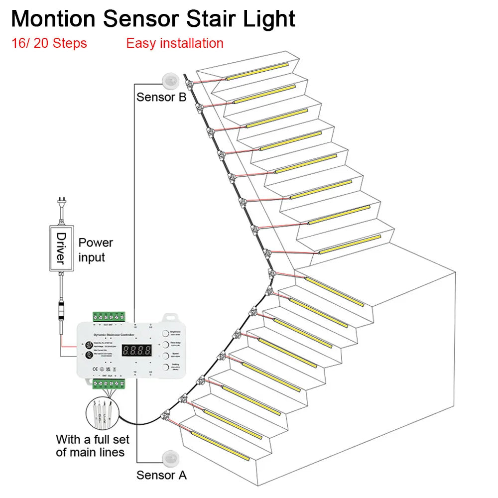 1-40 Steps LED Stair Light Motion Sensor Stairs Lighting With 2 PIR Sensor Staircase Lights COB LED Strip Stair Kit Step Light