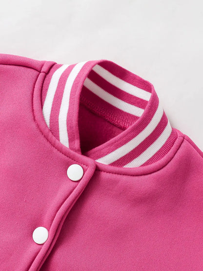 Six Seven Girls' Short Baseball Jacket - Casual Sports School Uniform with "67" Pattern, Trendy Girls' Clothing, Teenage Girls' Outfits, Children's Outdoor and Indoor Activity Sports Jacket, Girls' Autumn and Winter Seasonal