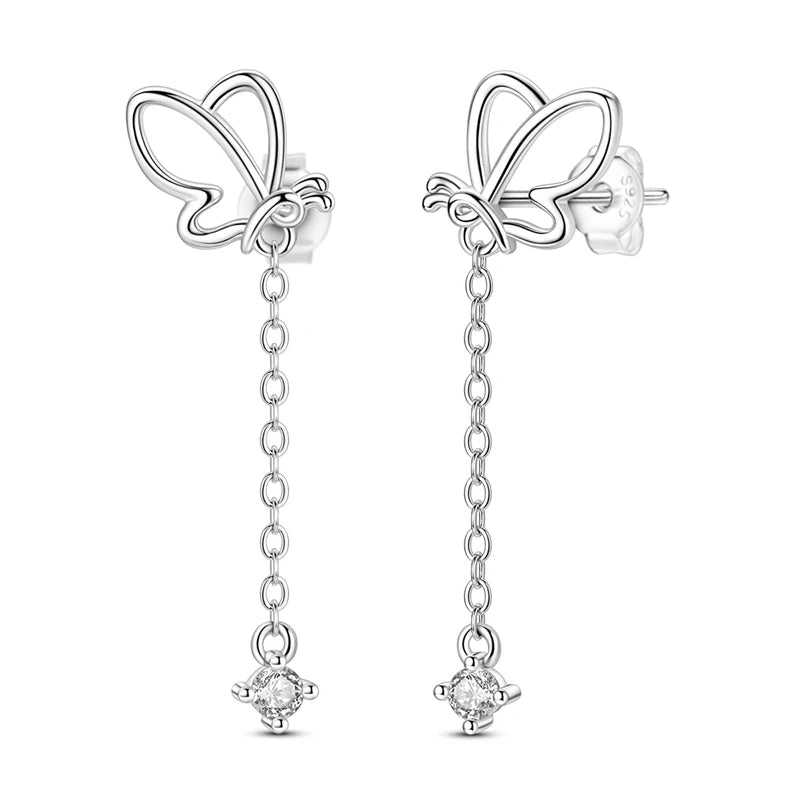 Original 925 Sterling Silver Earrings Sparkling Shining Dreamy Butterfly Hoop Earring for Women Girl Party Birthday Jewelry Gift
